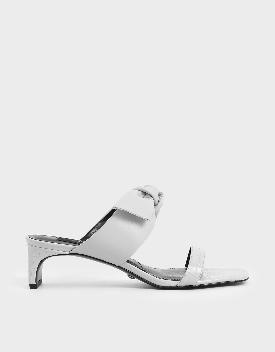 

Croc-Effect Bow Leather Mules, White