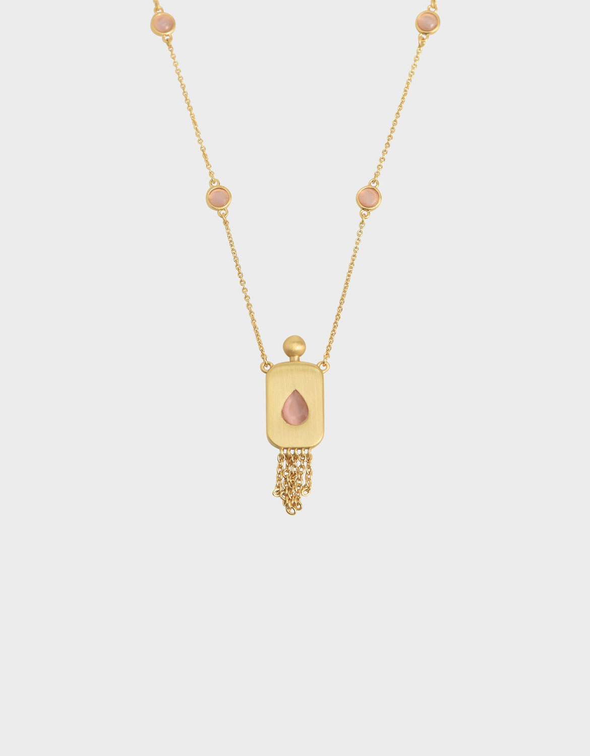 

Rose Quartz Princess Necklace, Brush gold