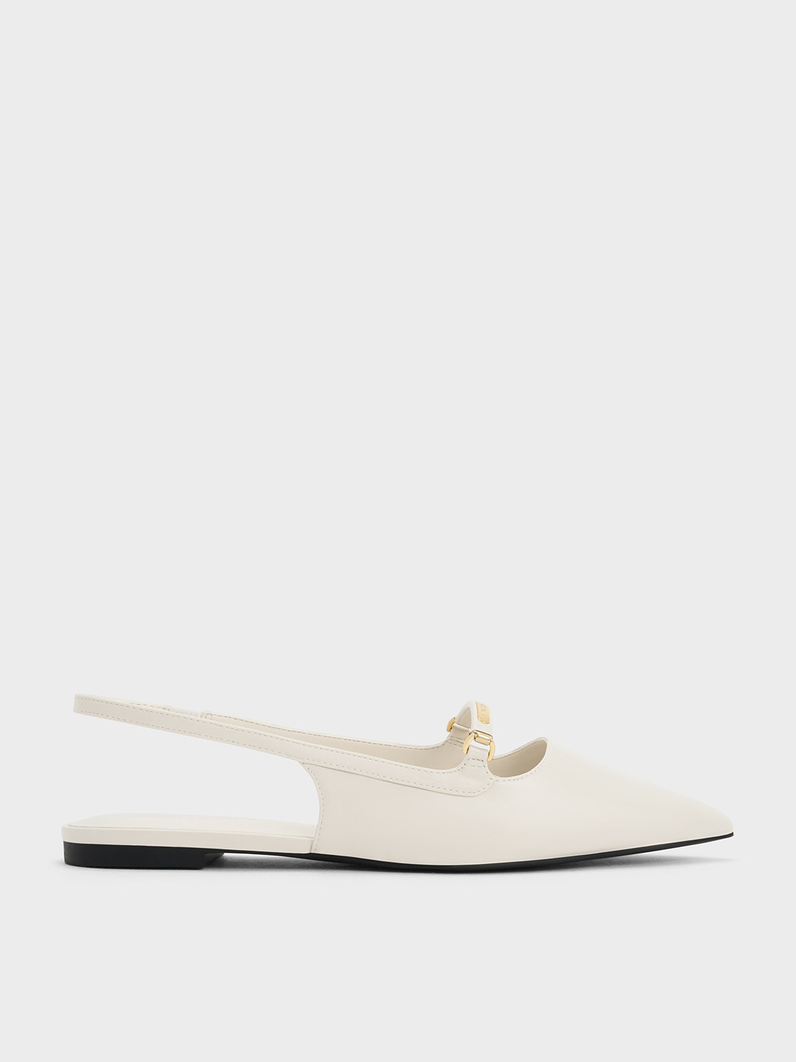 Cream Metallic Bar Accent Slingback Flats | CHARLES & KEITH UK