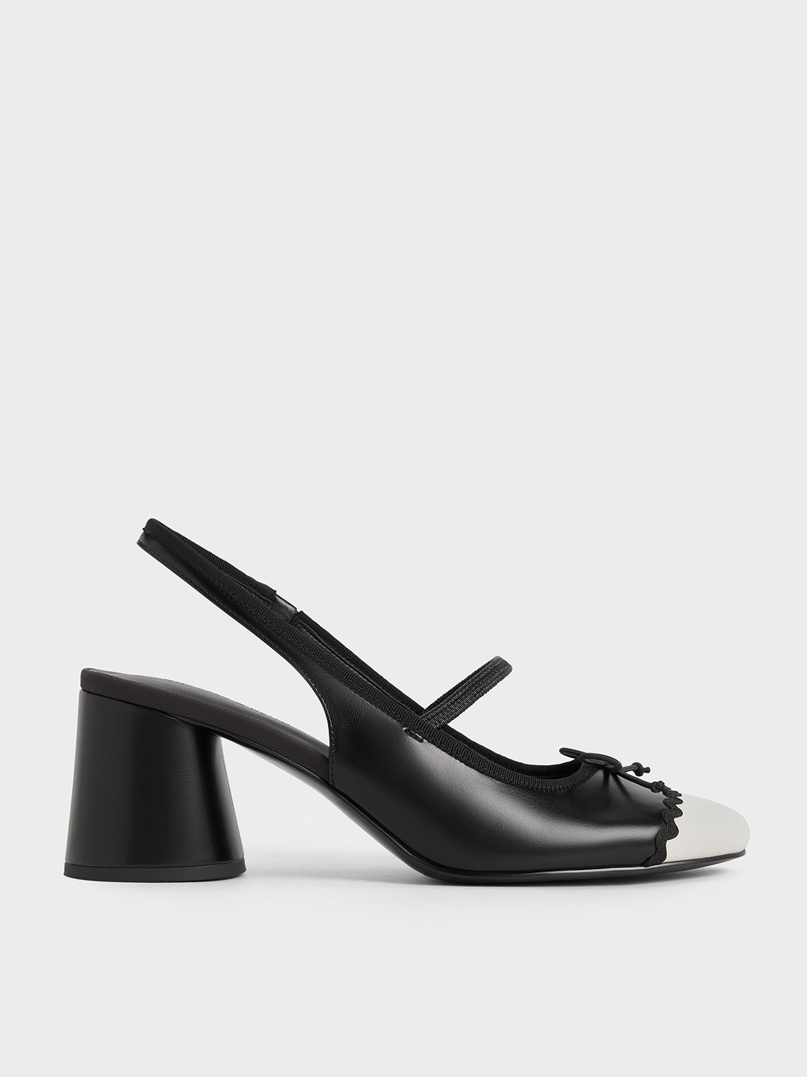 Black Two-Tone Bow Slingback Pumps - CHARLES & KEITH UK