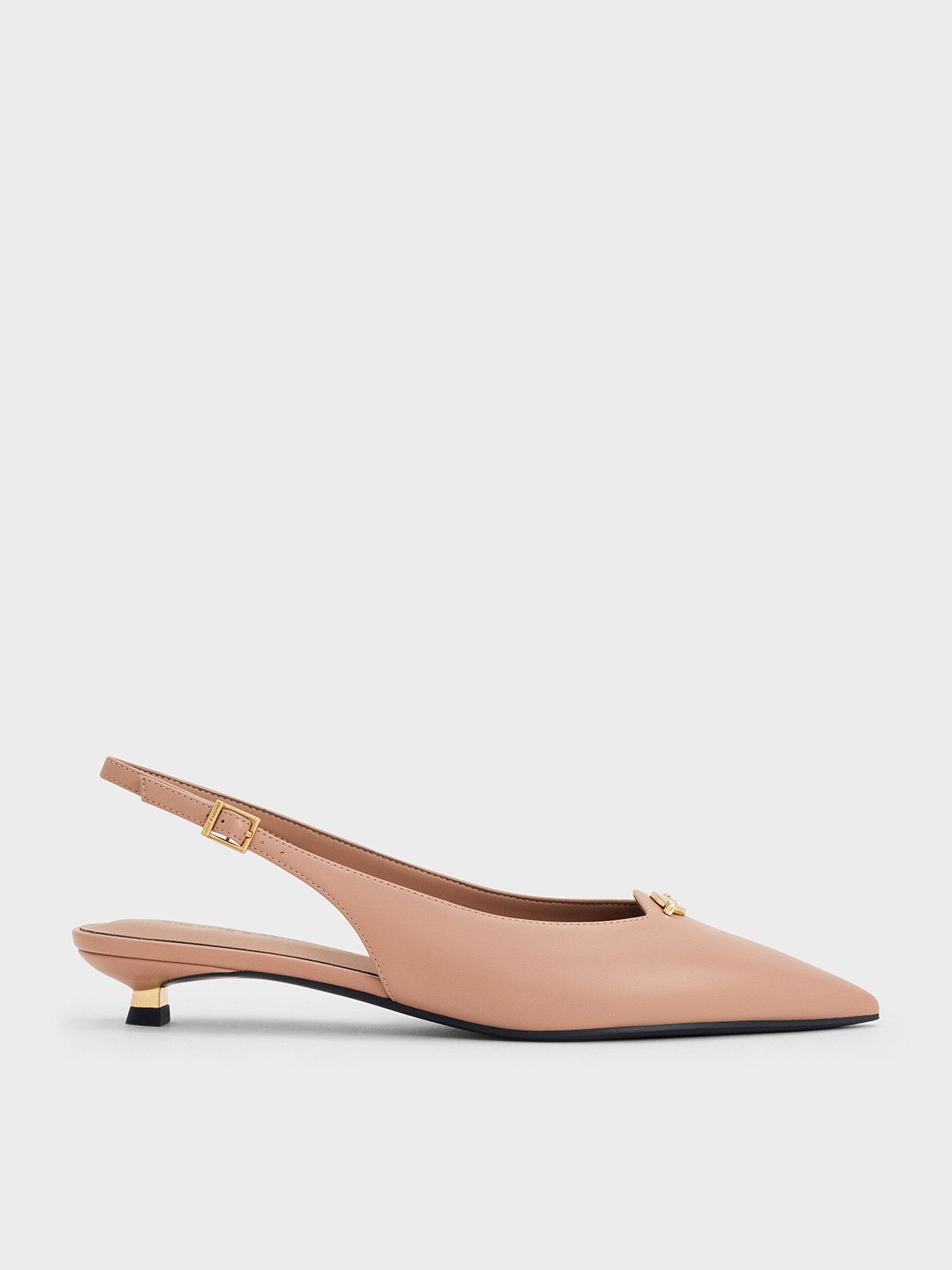 Charles & Keith - Metallic-Accent Kitten-Heel Slingback Pumps