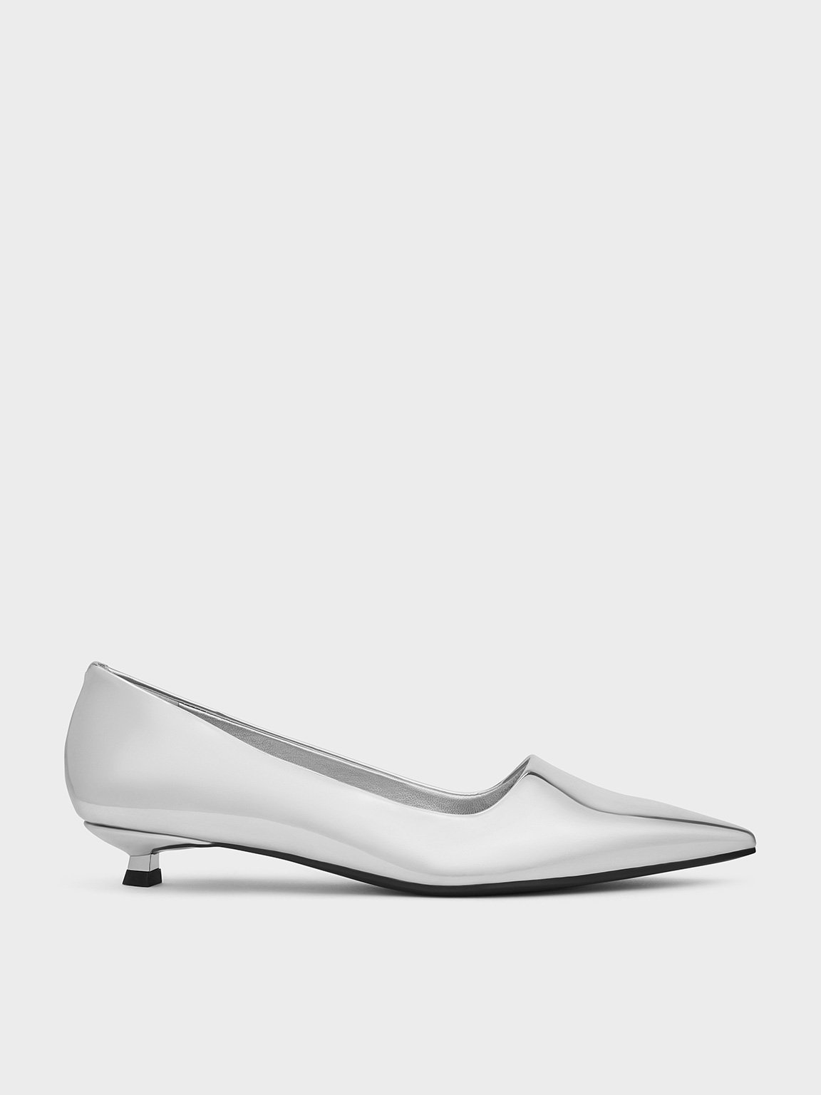 Charles & Keith - Metallic Pointed-Toe Kitten-Heel Pumps