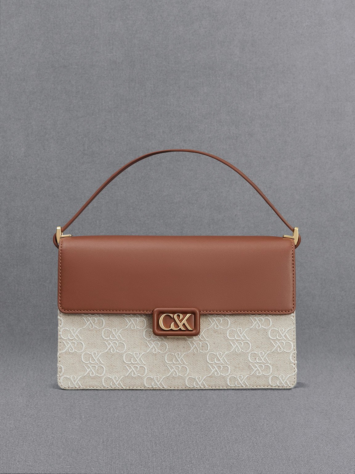 Charles & Keith - Leather & Canvas Two-Tone Shoulder Bag