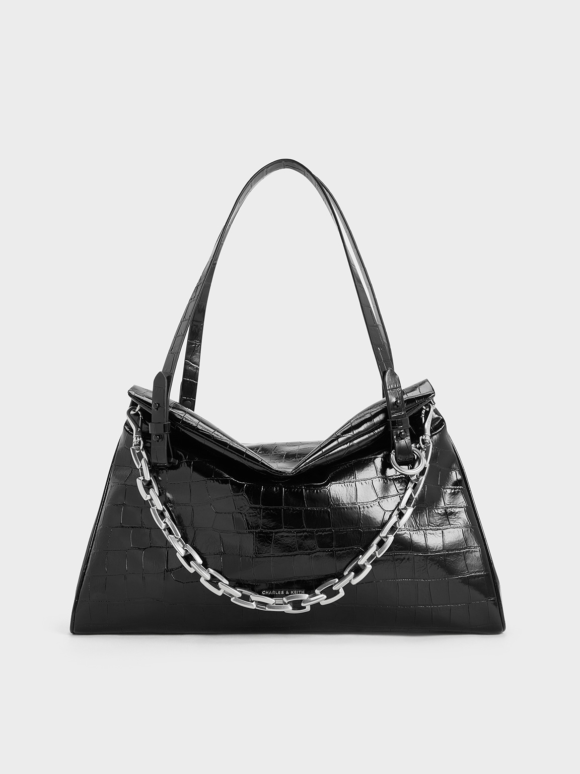 Charles & Keith - Andromeda Croc-Effect Chunky-Chain Trapeze Tote Bag