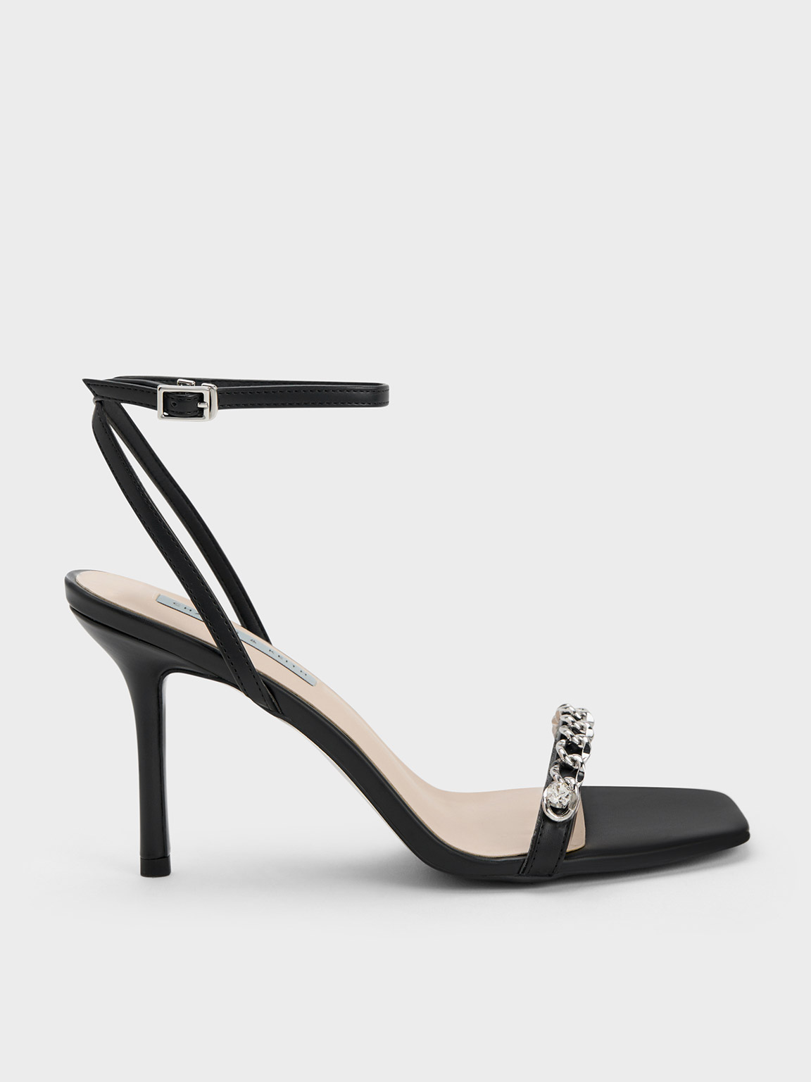 Charles & Keith - Chain-Embellished Ankle Strap Sandals