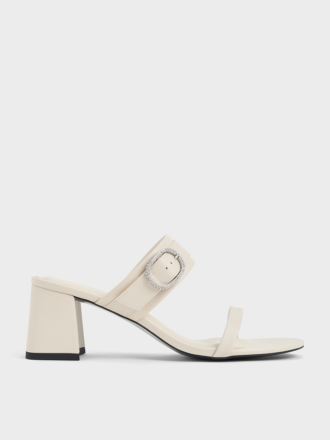 Charles & Keith - Crystal-Buckle Block-Heel Mules