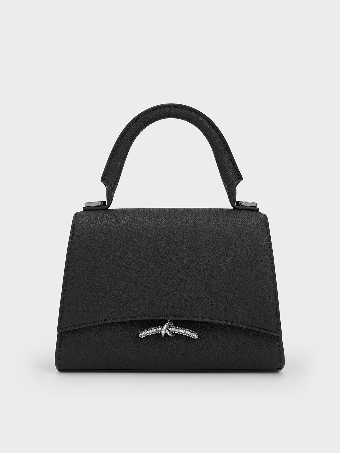 Shop Charles & Keith Huxley Metallic Push-lock Top Handle Bag In Noir