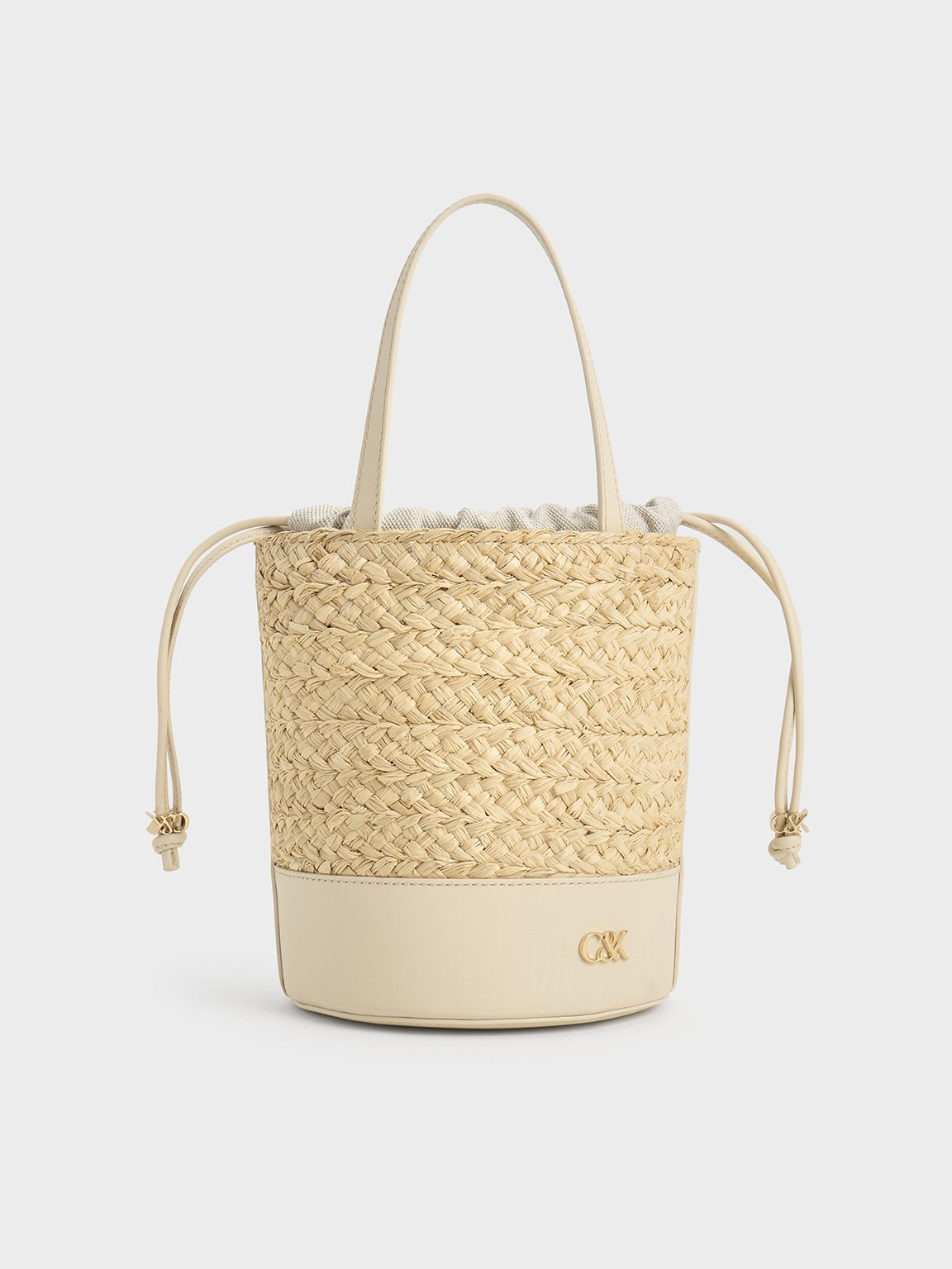 Charles & Keith - Leather & Raffia Bucket Bag