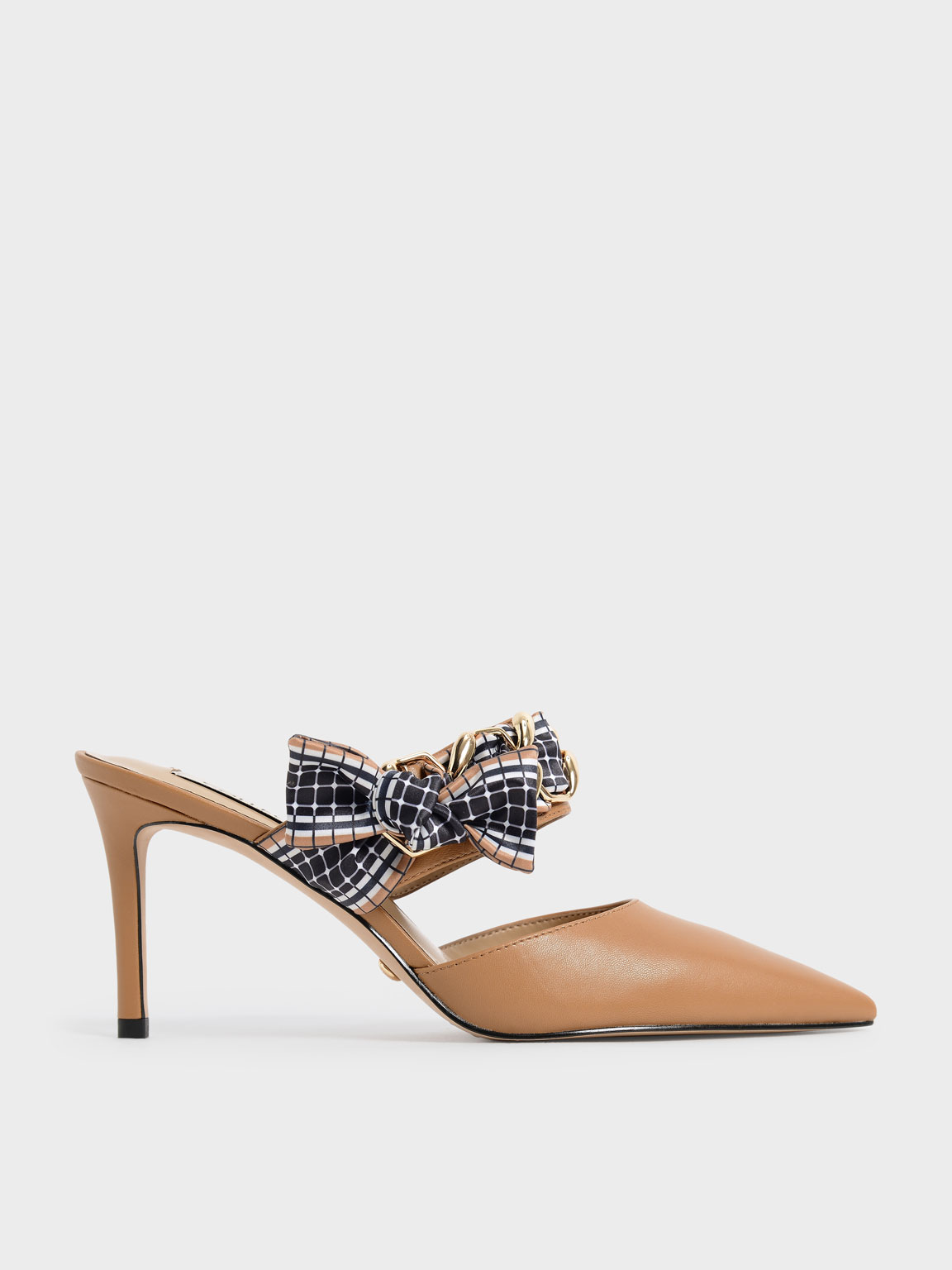 Charles & Keith - Printed Fabric Bow Leather Mules