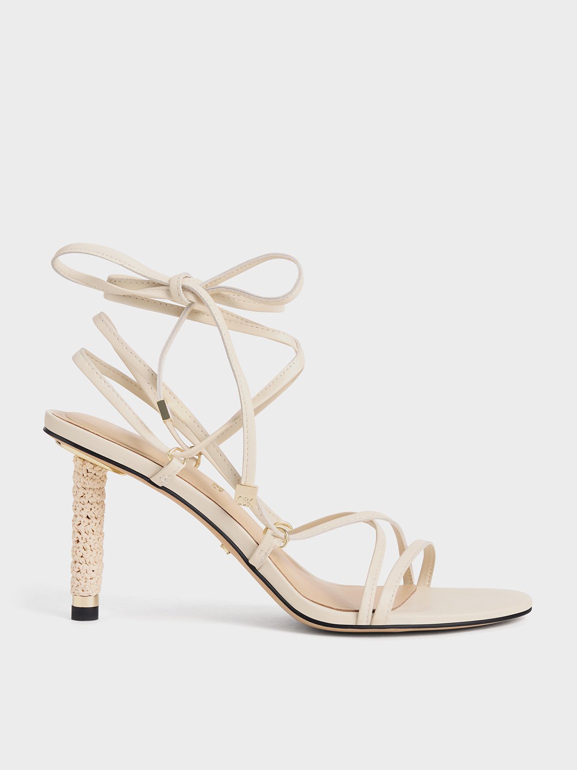 Charles & Keith - Strappy Woven-Heel Tie-Around Sandals