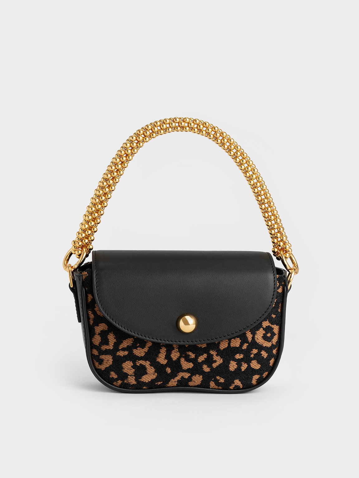 Animal Print Black Beaded Metallic Handle Sculptural Bag | CHARLES & KEITH  UK