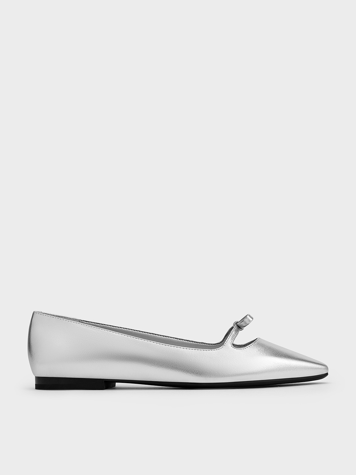 Charles & Keith - Metallic Bow Square-Toe Ballet Flats