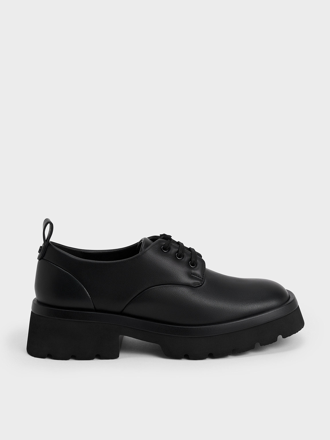 Black Ridged Sole Lace-Up Oxfords - CHARLES & KEITH UK