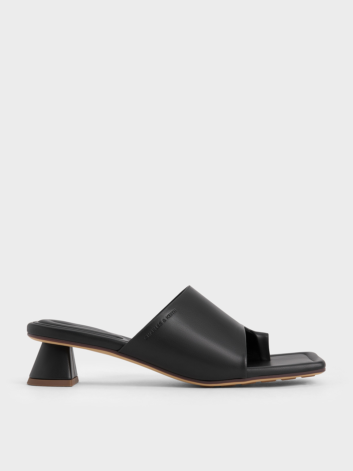 Black Asymmetric Square-Toe Toe-Ring Sandals - CHARLES & KEITH UK