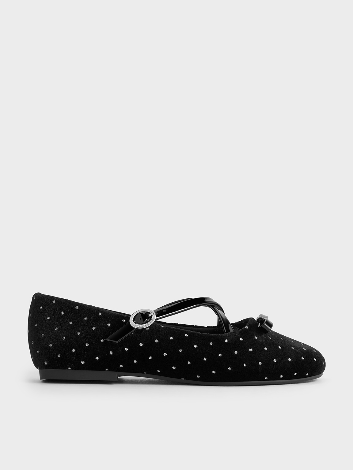 Charles & Keith - Girls' Velvet Dotted Bow Mary Janes