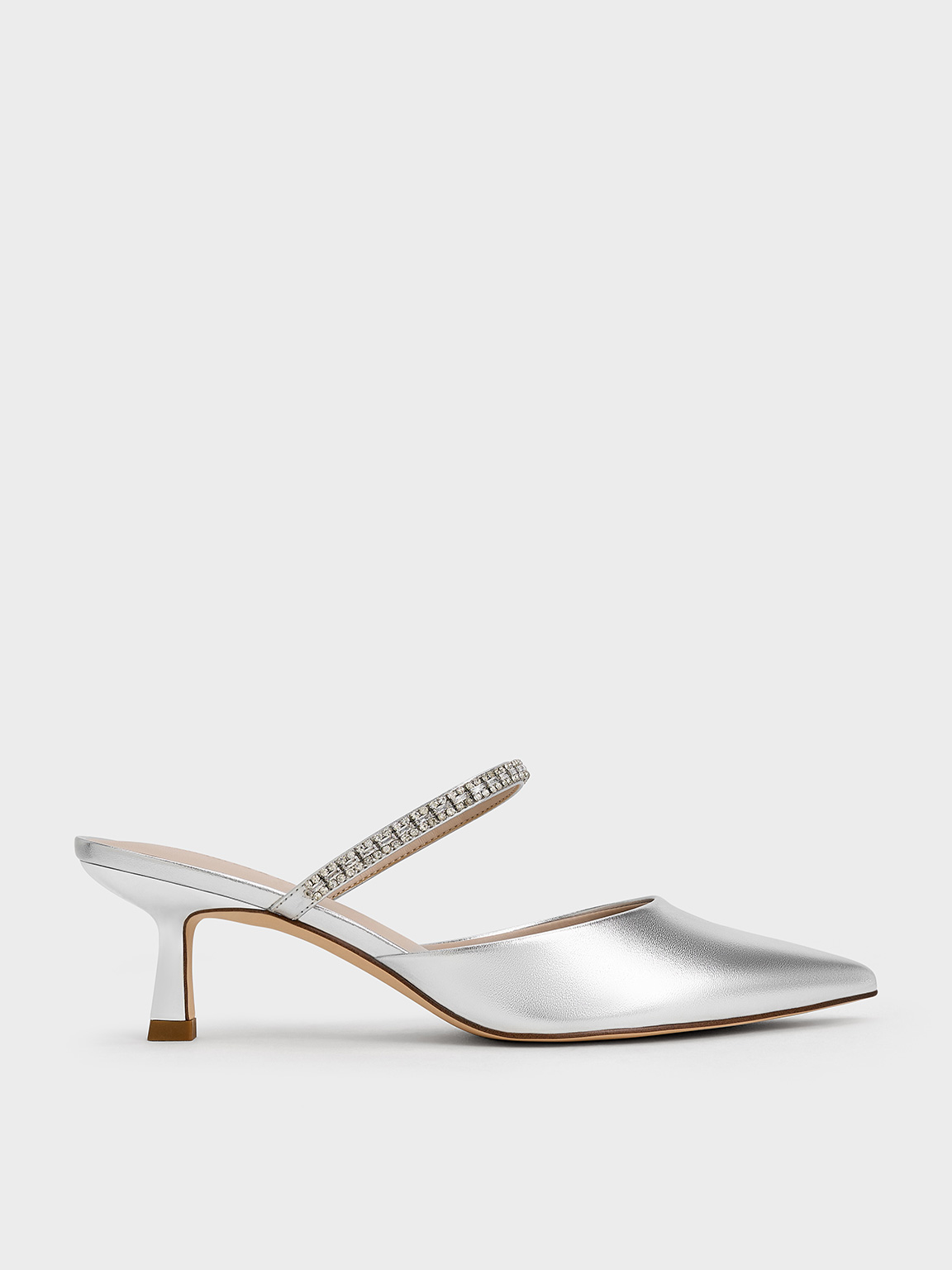 Charles & Keith - Ambrosia Metallic Gem-Embellished Pointed-Toe Mules