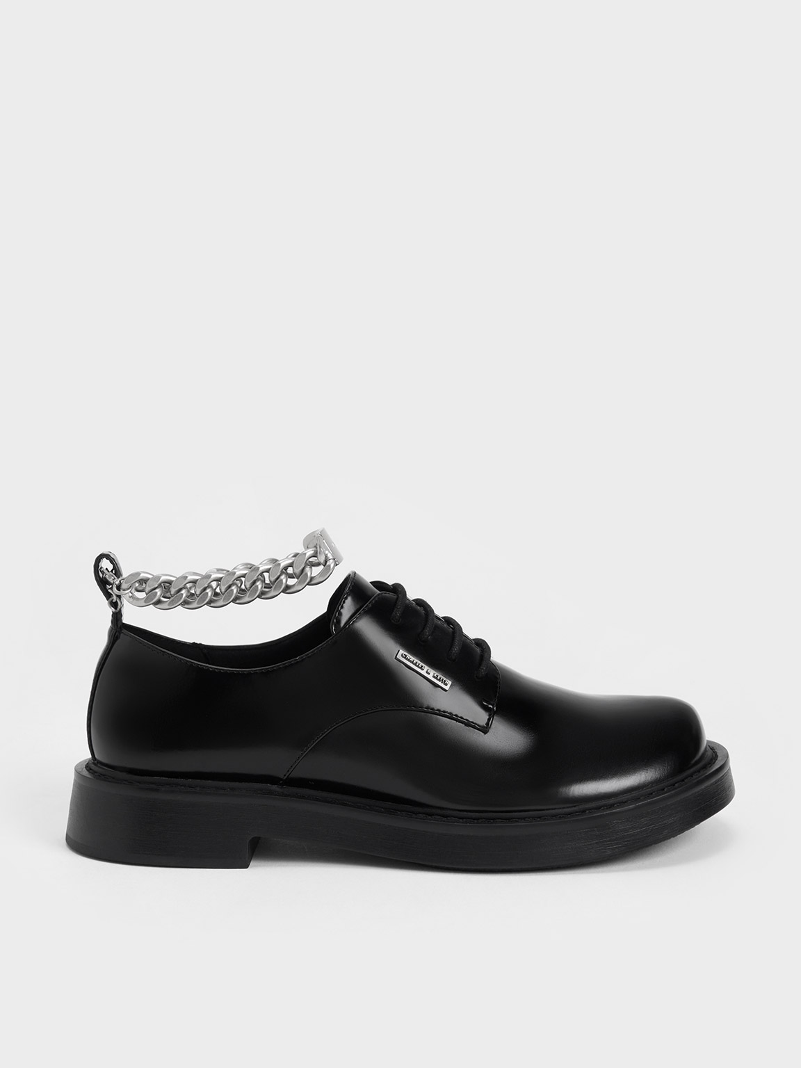 Charles & Keith Chunky Chain Derby Shoes In Black