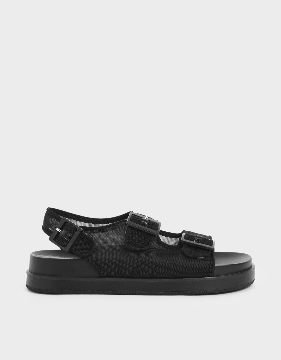 

Mesh Flatform Sandals, Black