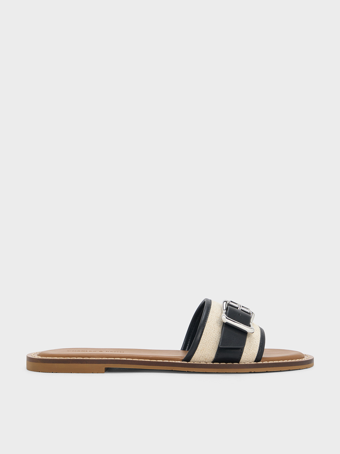 Charles & Keith - Linen Buckled Slide Sandals