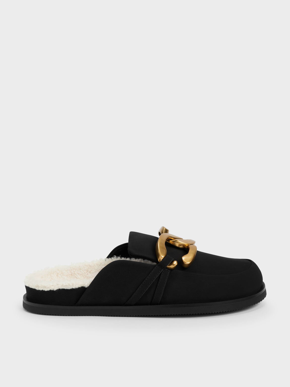 Charles & Keith - Metallic Accent Furry Loafer Mules