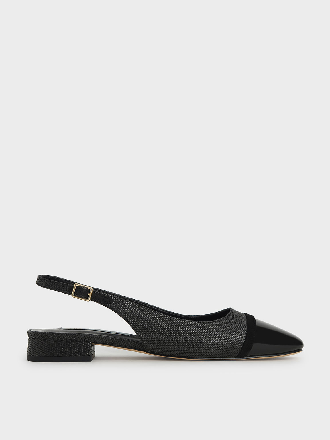 

Raffia & Patent Slingback Ballerinas, Black