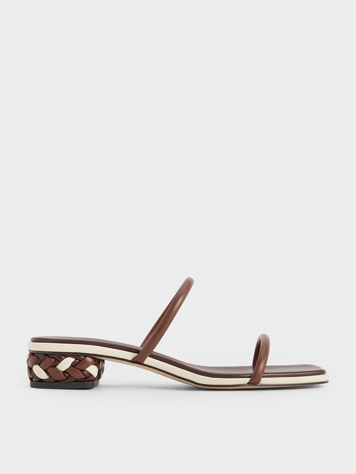 Shop Charles & Keith - Double-strap Braided-heel Mules In Brown