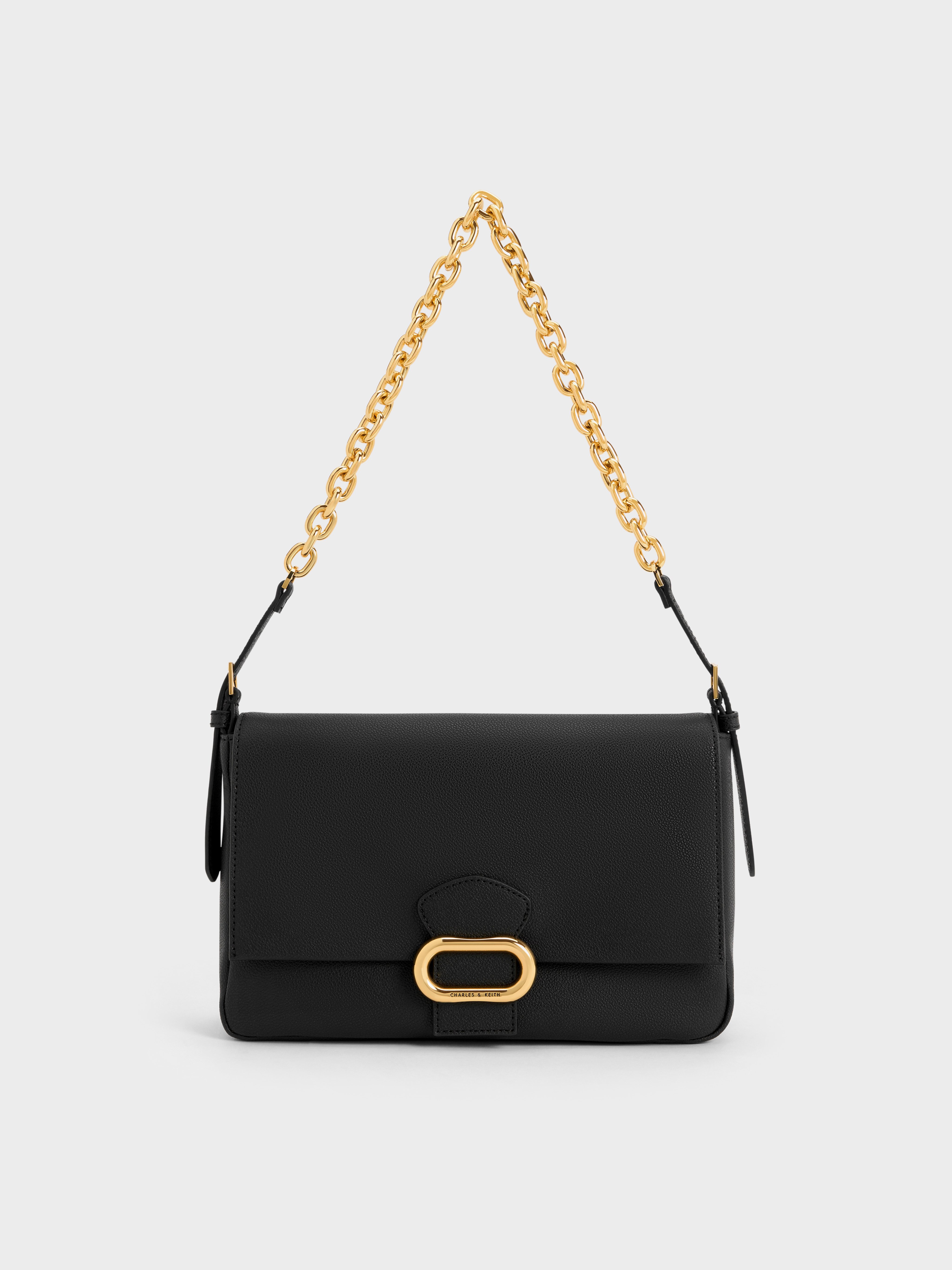 Black Daki Belted Trapeze Bag - CHARLES & KEITH UK