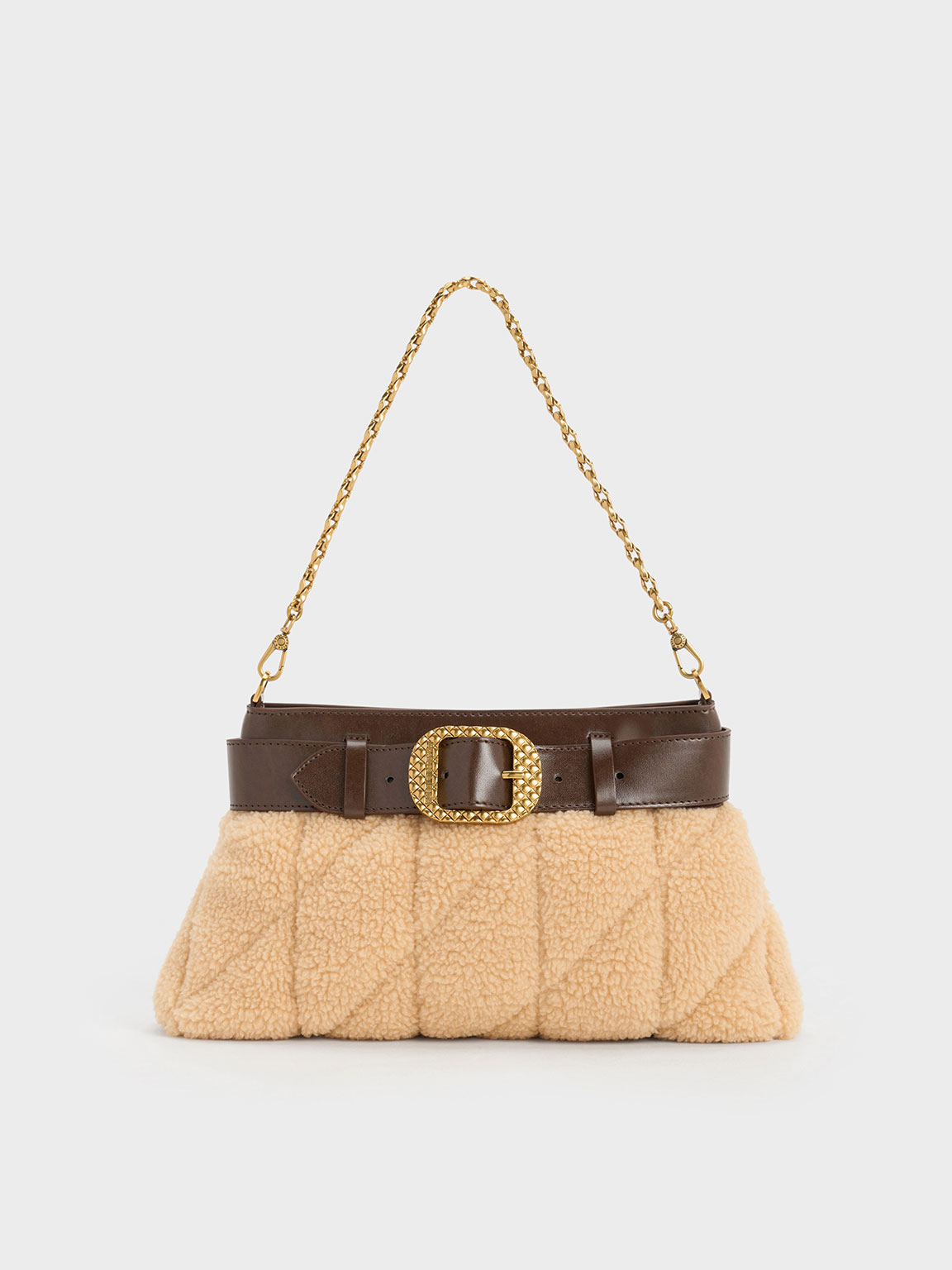 Charles & Keith - Avis Quilted-Fur Belted Shoulder Bag