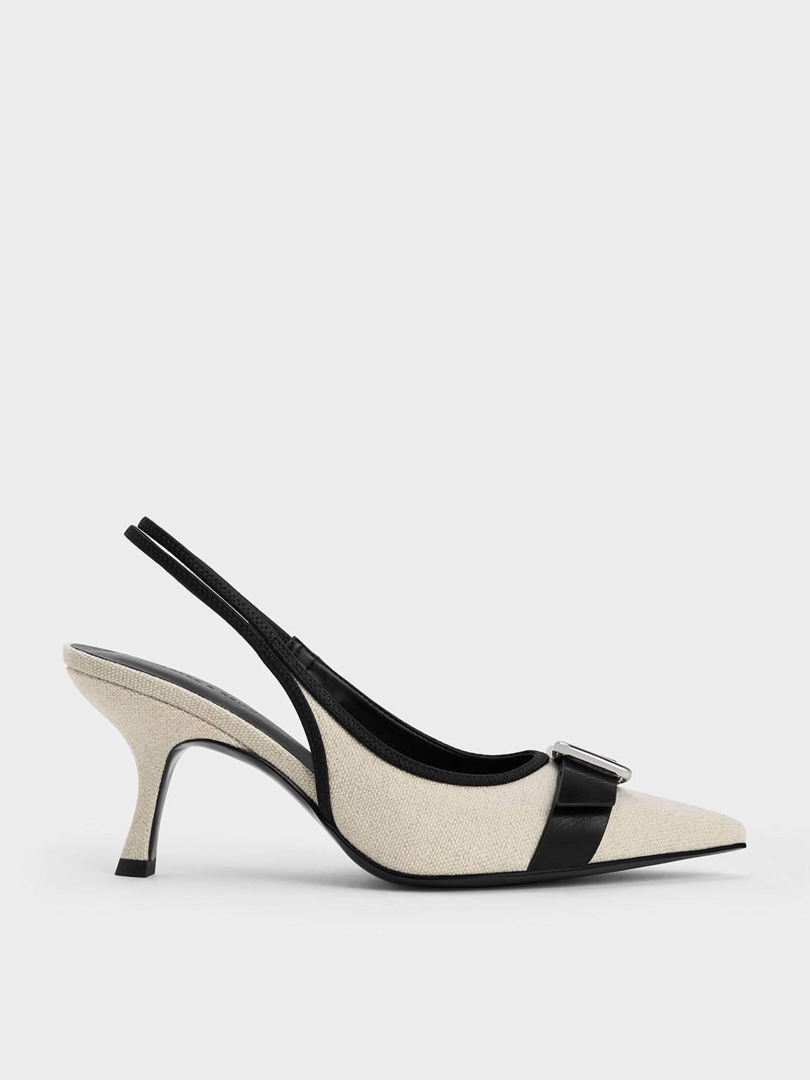 Charles & Keith - Linen Buckled Pointed-Toe Slingback Pumps