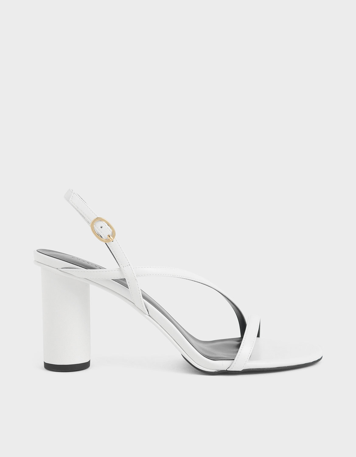 

Asymmetric Strap Cylindrical Heel Sandals, White