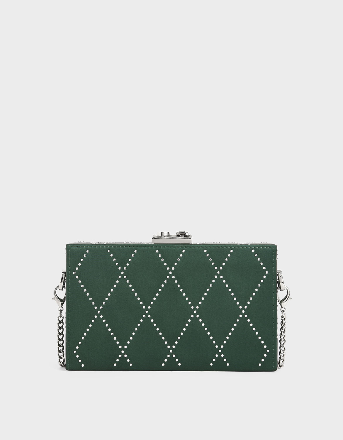 

Satin Embellished Clutch, Dark green