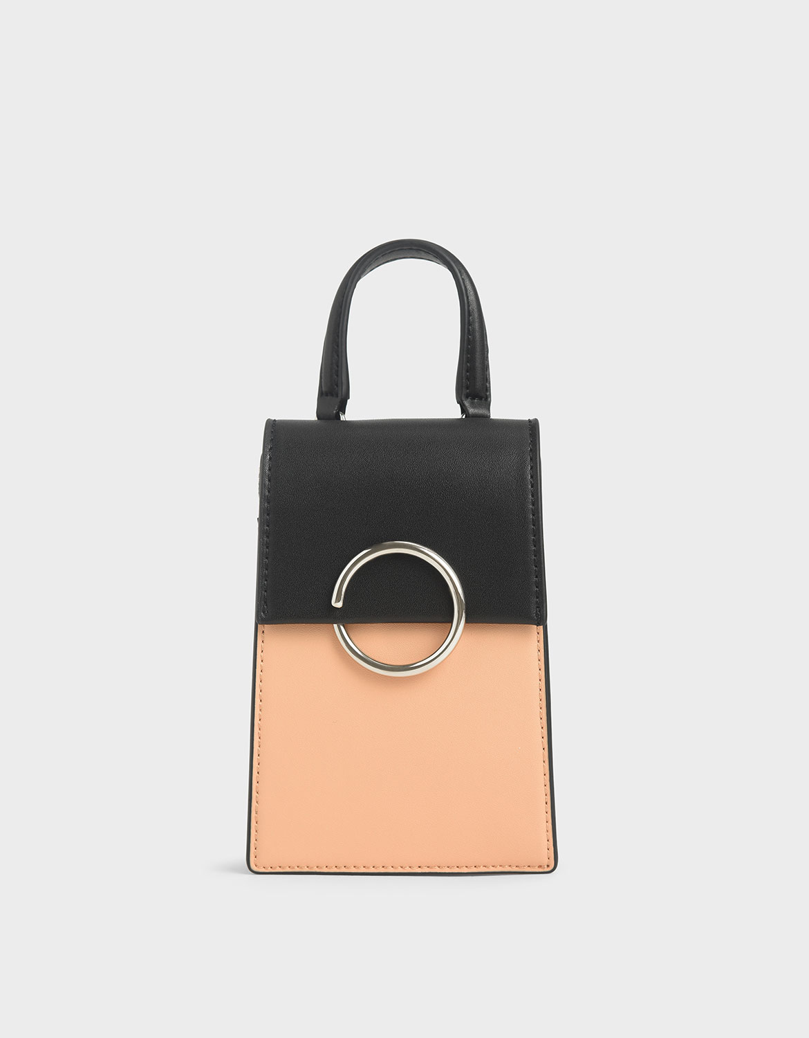 

Two-Tone Ring Detail Elongated Bag, Nude