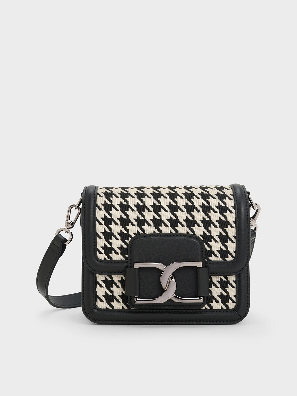 Charles & Keith - Gabine Houndstooth Leather Crossbody Bag