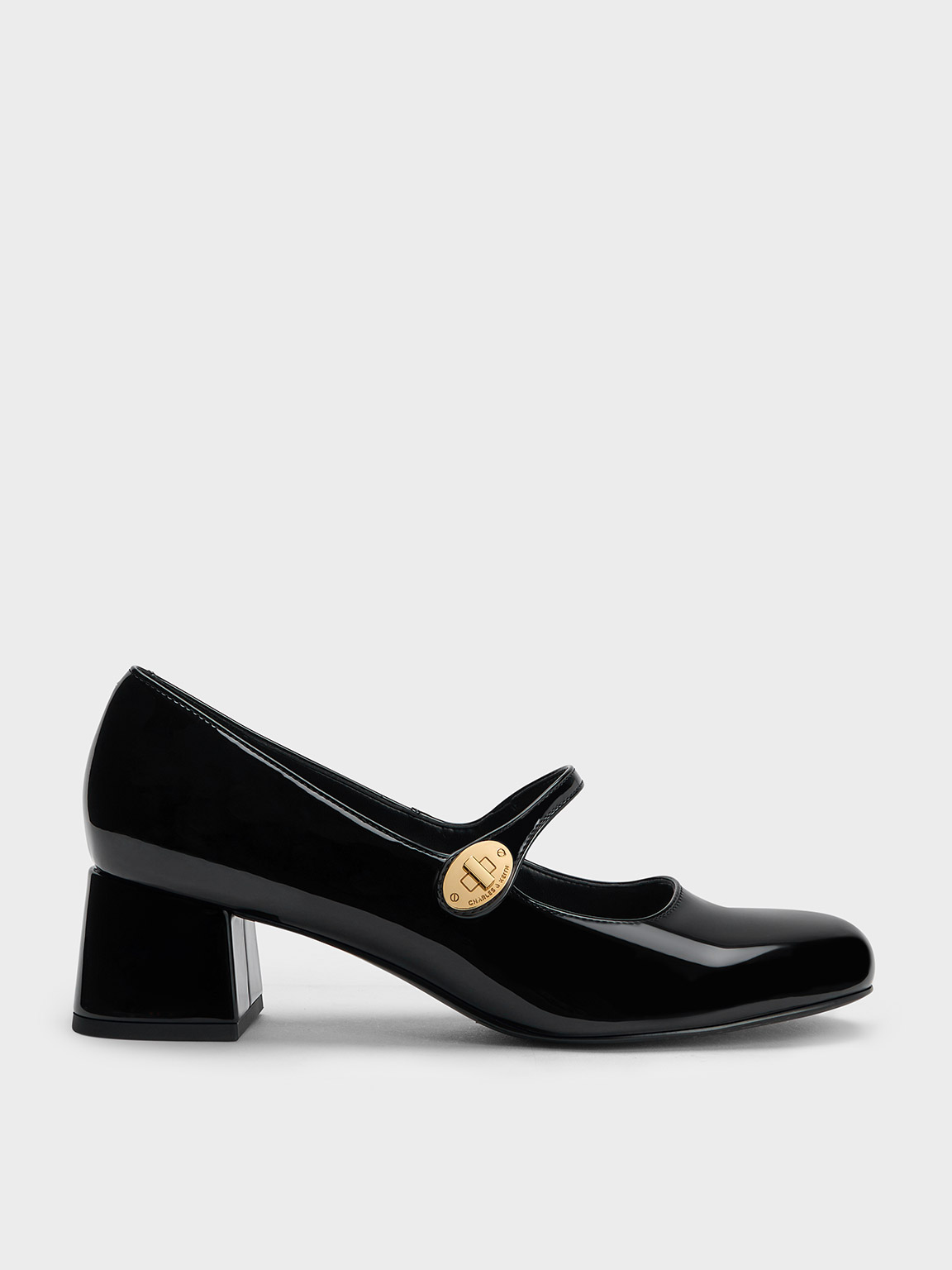 Charles & Keith - Patent Metallic-Buckle Block-Heel Mary Janes