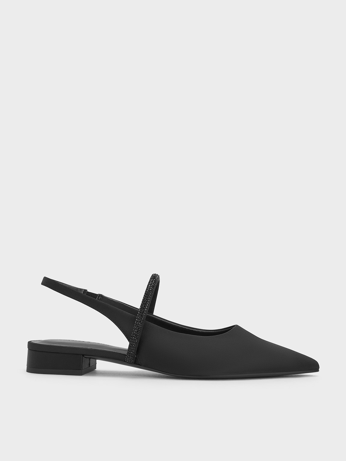 Charles & Keith - Satin Crystal-Strap Pointed-Toe Slingback Flats