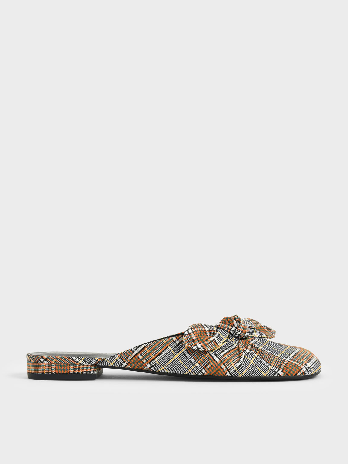 

Check Print Knotted Fabric Mules, Grey