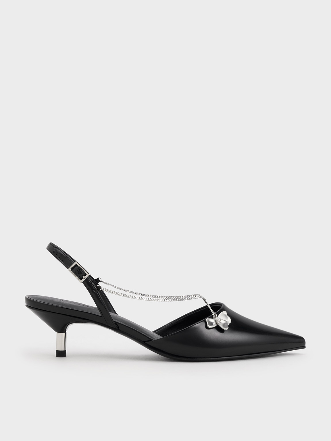 Charles & Keith - Flower-Accent Chain-Link Kitten-Heel Pumps