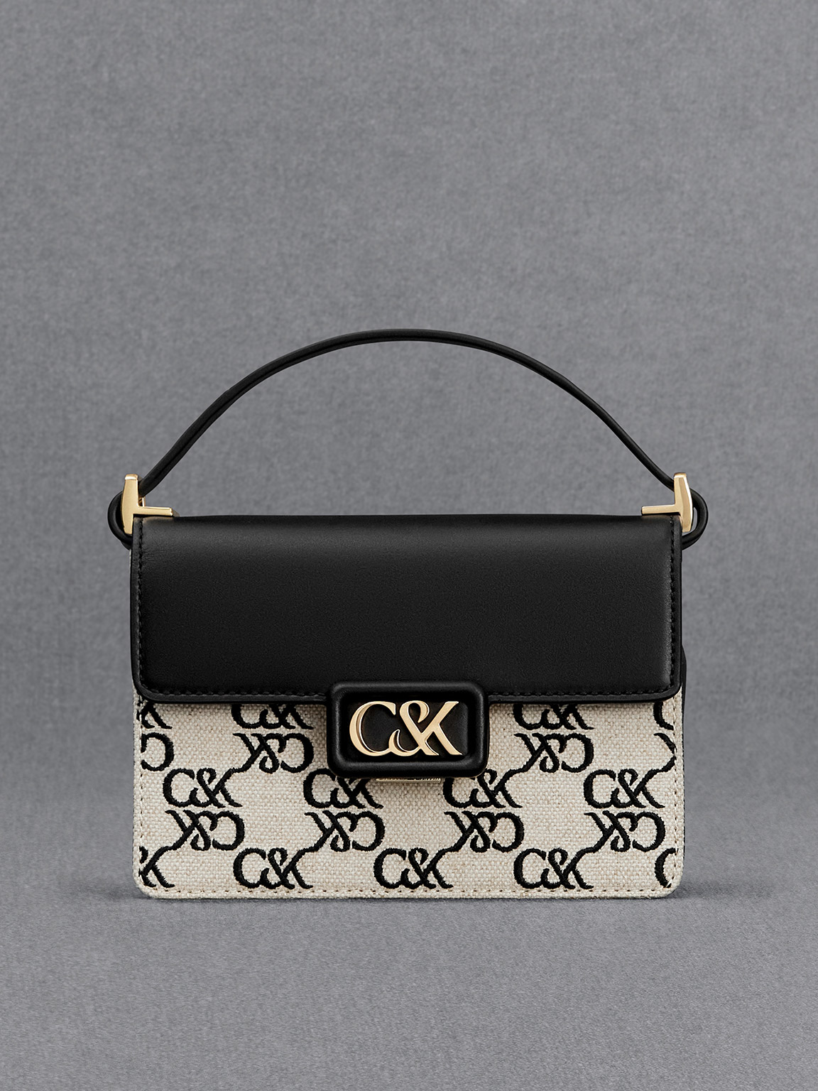 Charles & Keith - Leather & Canvas Monogram Boxy Bag