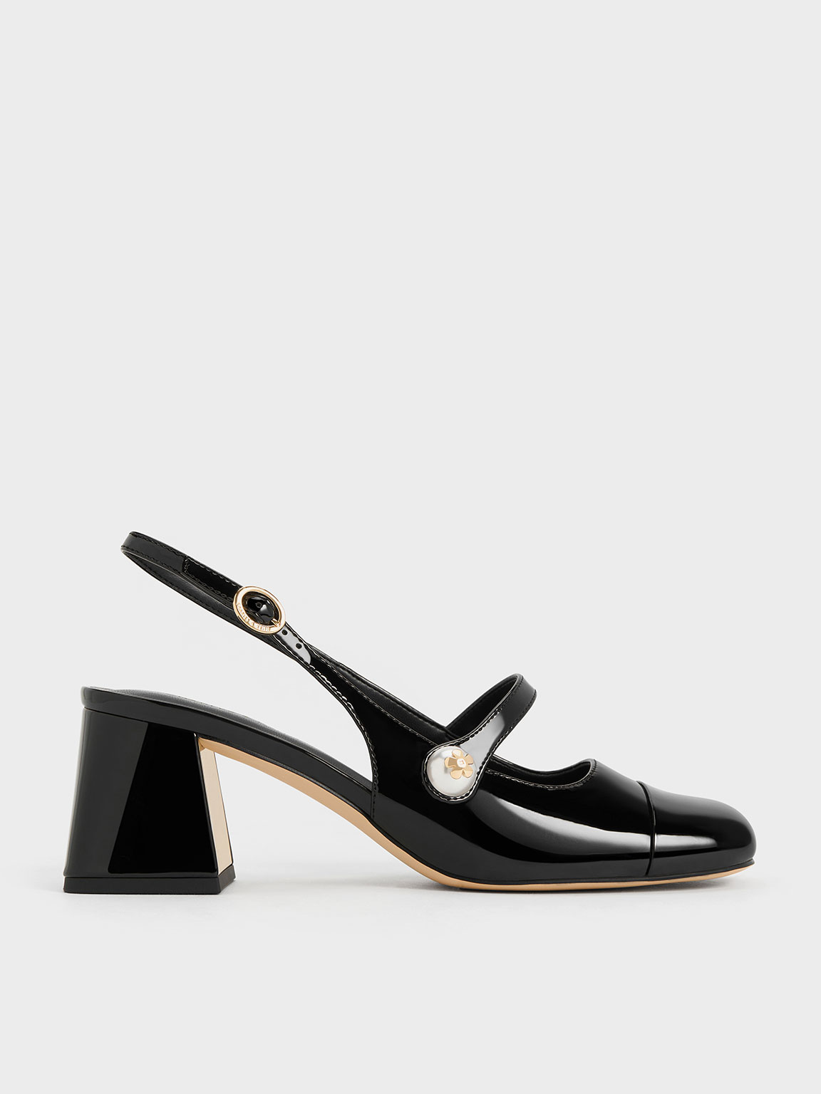 Charles & Keith - Aeryn Patent Pearl-Embellished Slingback Pumps