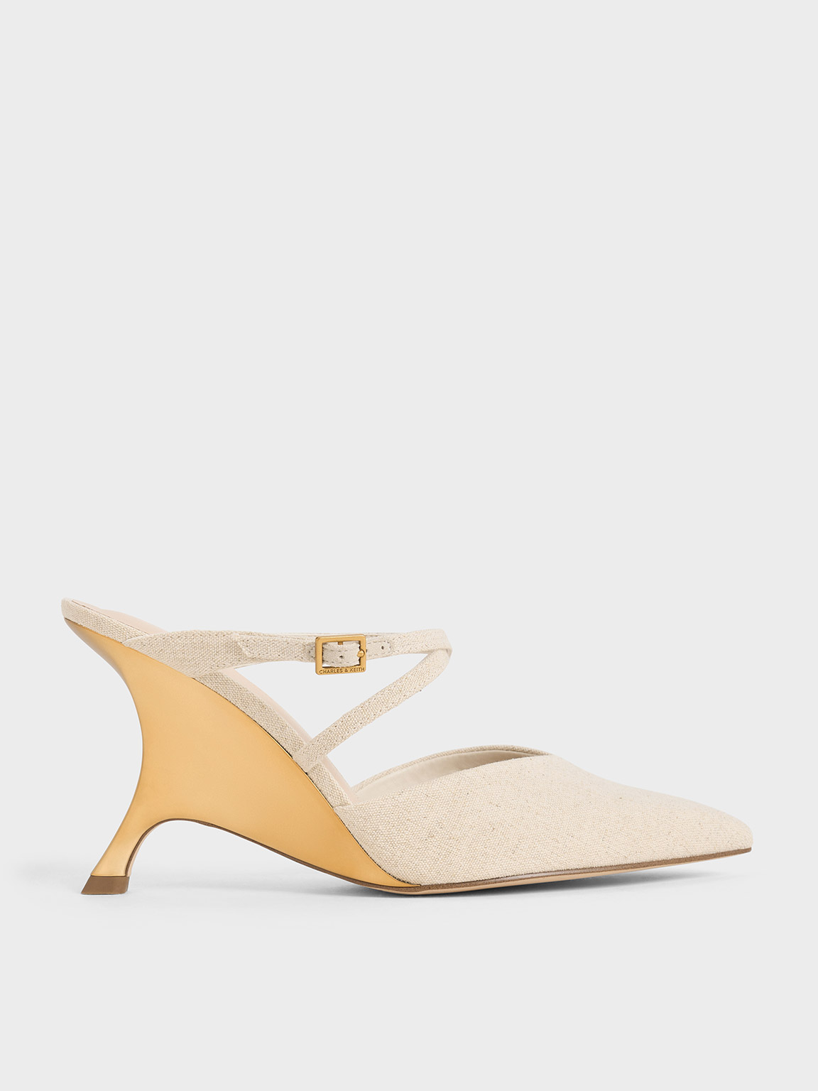 Charles & Keith - Linen Crossover-Strap Sculptural-Heel Wedges