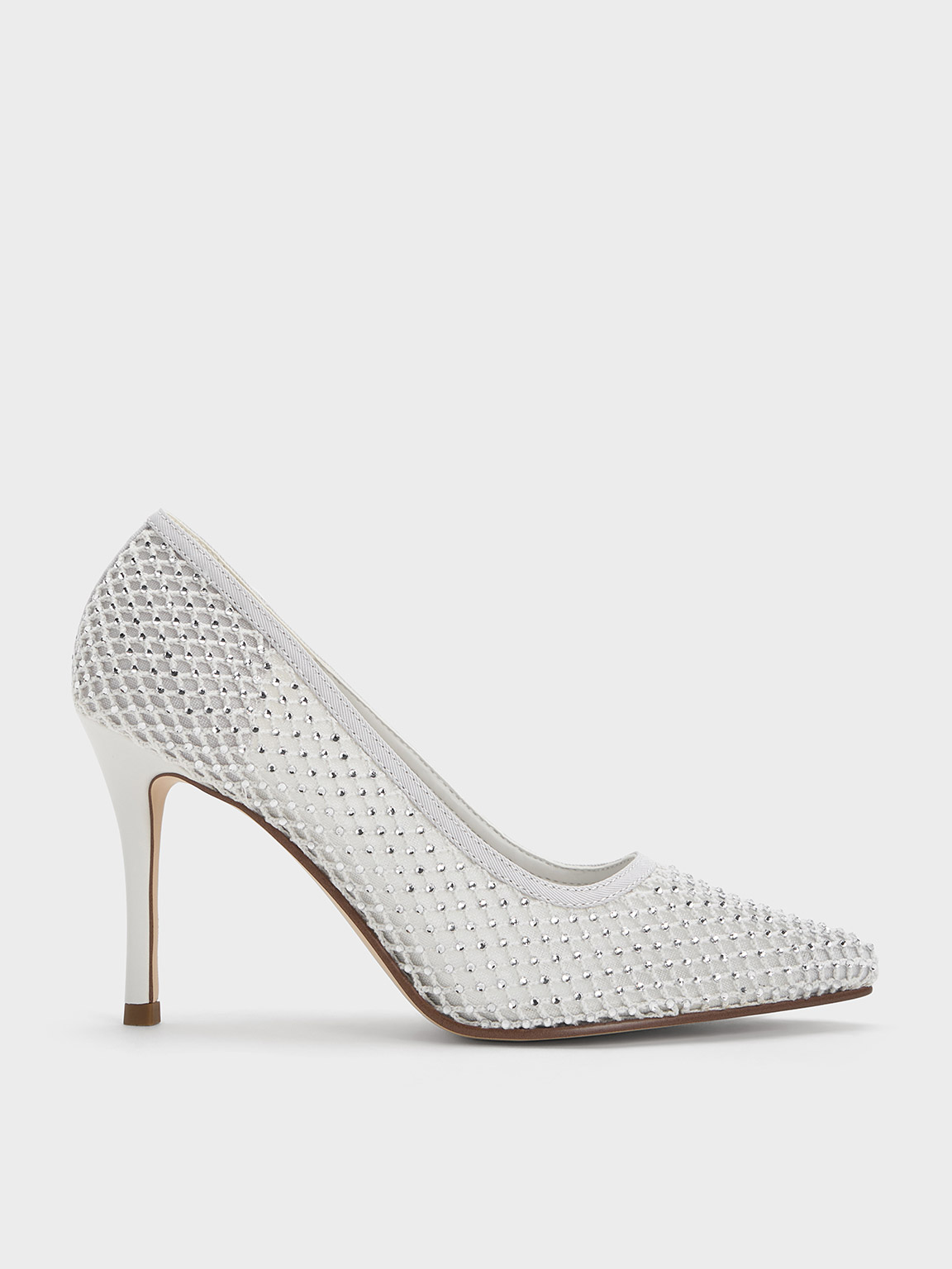 Charles & Keith - Mesh Crystal-Embellished Pointed-Toe Pumps