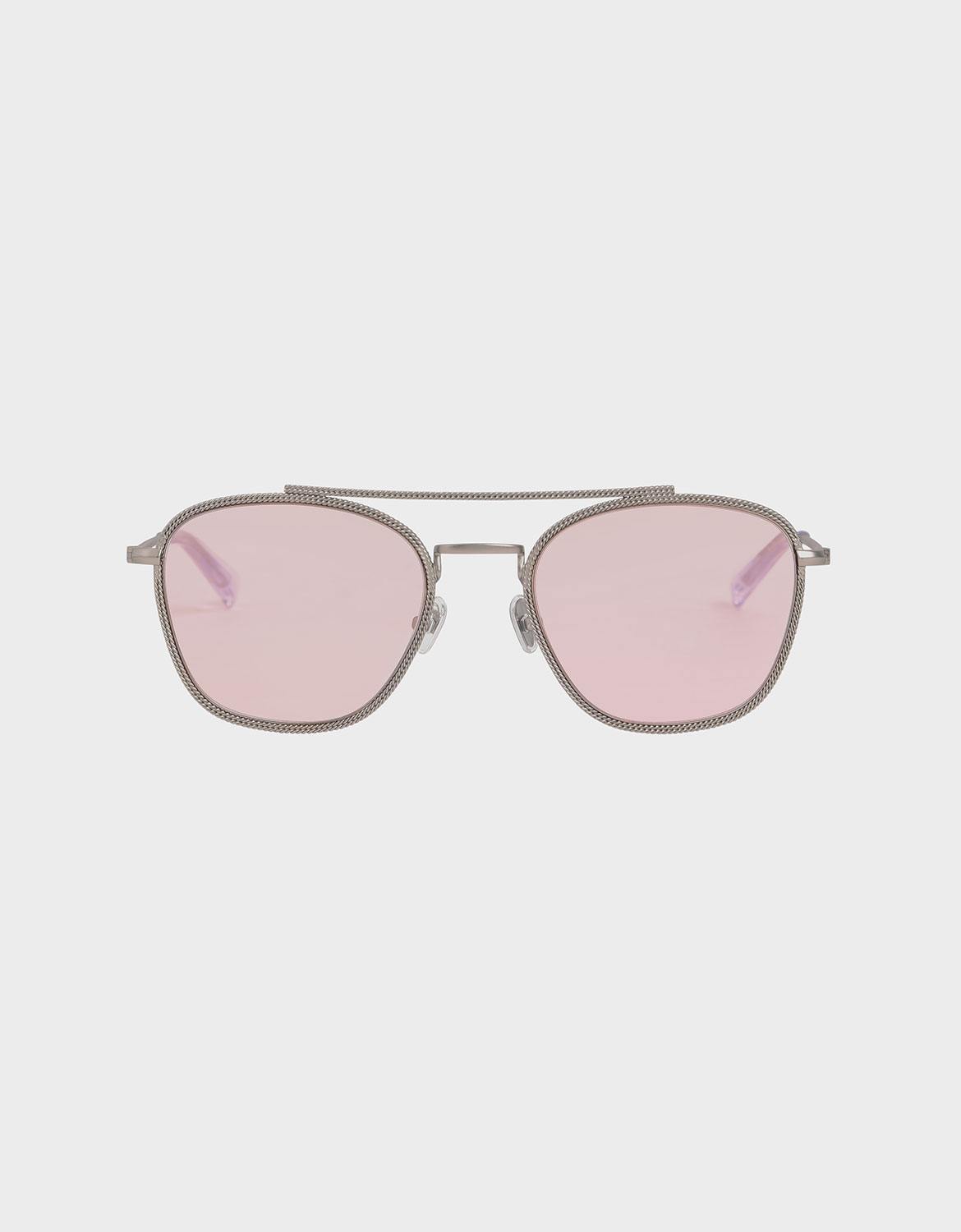 

Double Bridge Wireframe Sunglasses, Pink