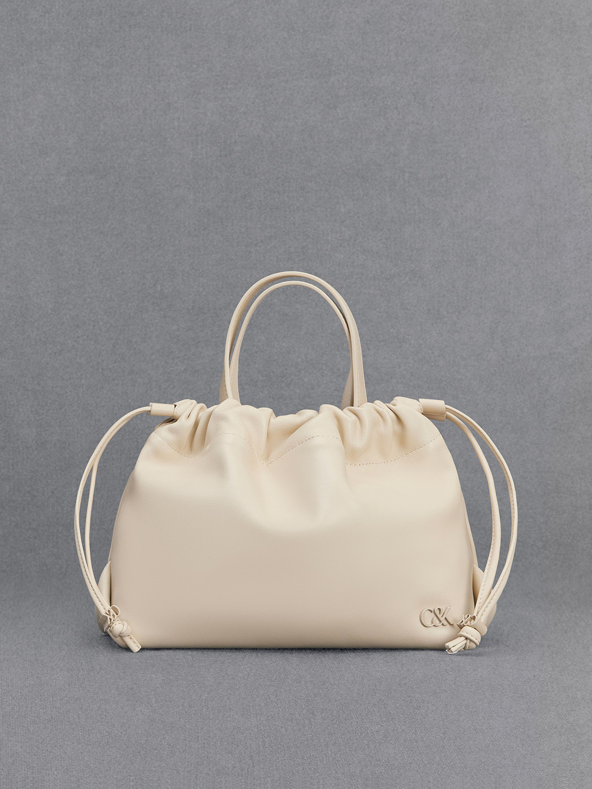 Charles & Keith - Leather Ruched Drawstring Bag