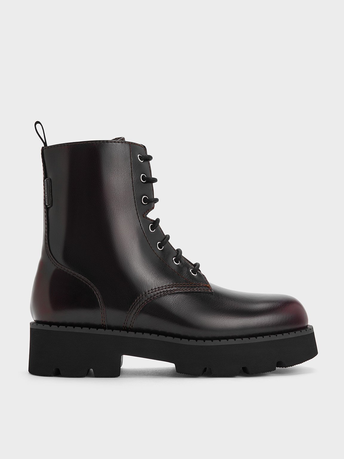 Charles & Keith - Ridged-Sole Lace-Up Combat Boots