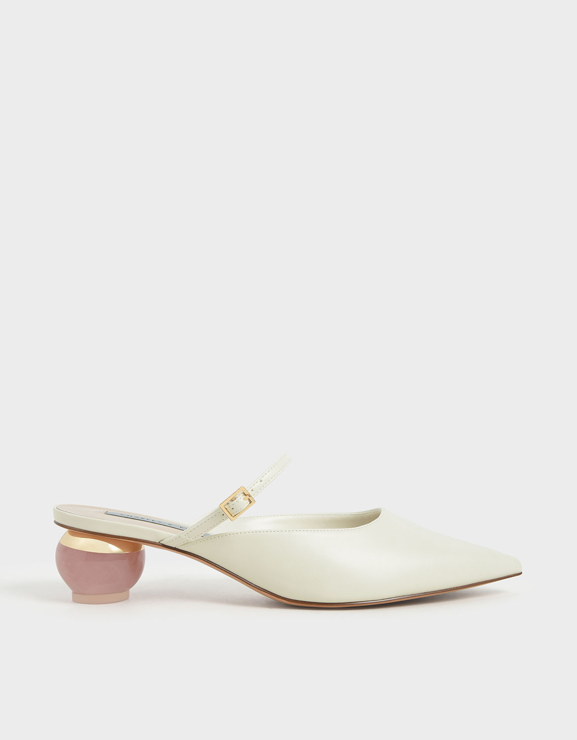 

Sculptural Heel Pointed Toe Mules, Chalk