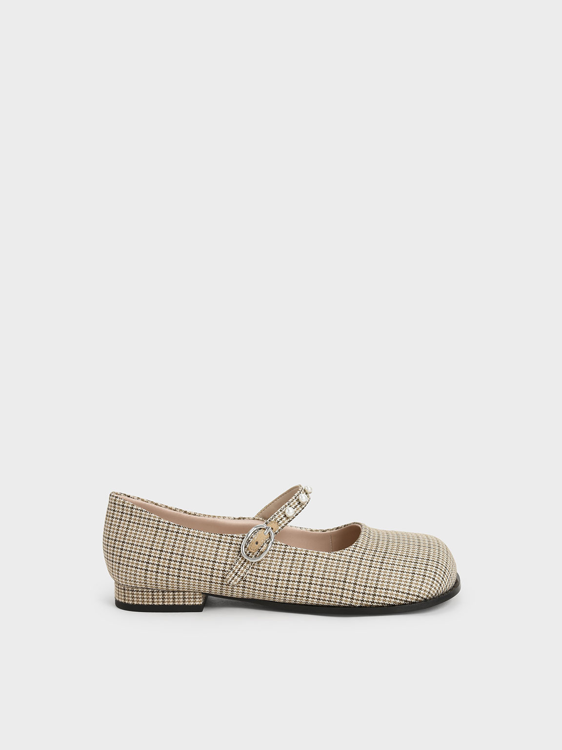 

Girls' Check-Print Pearl-Embellished Mary Janes