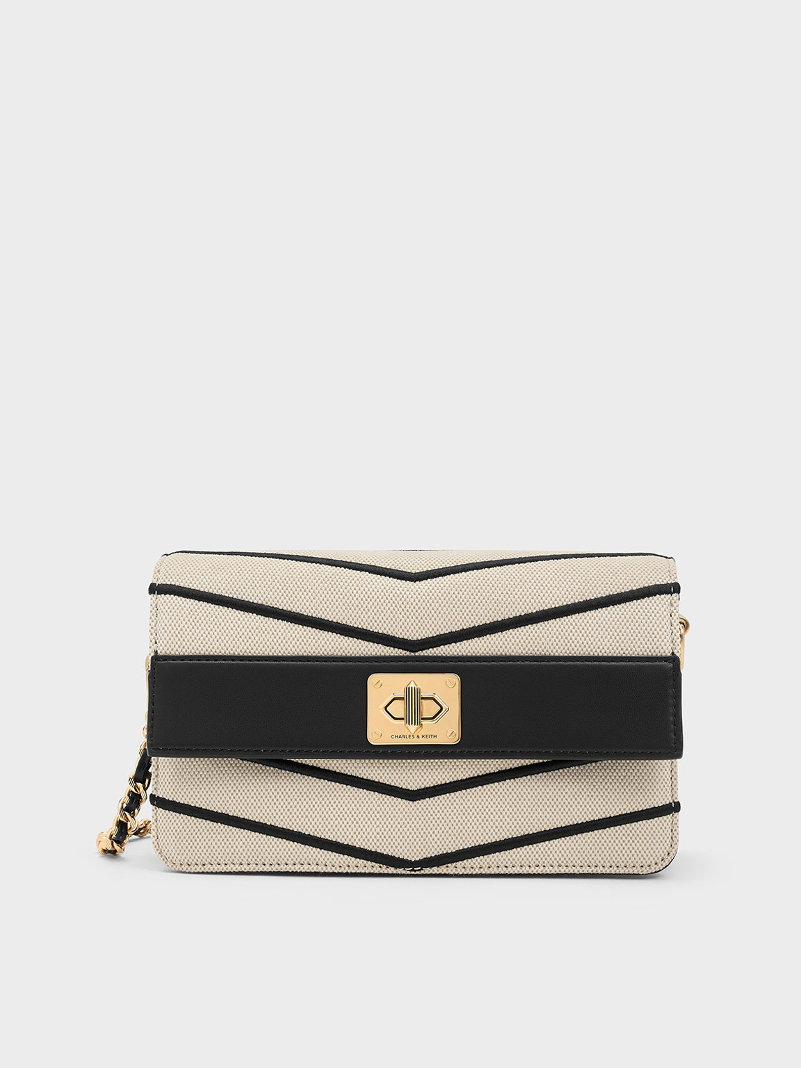 Charles & Keith - Eleni Canvas Chevron Crossbody Bag