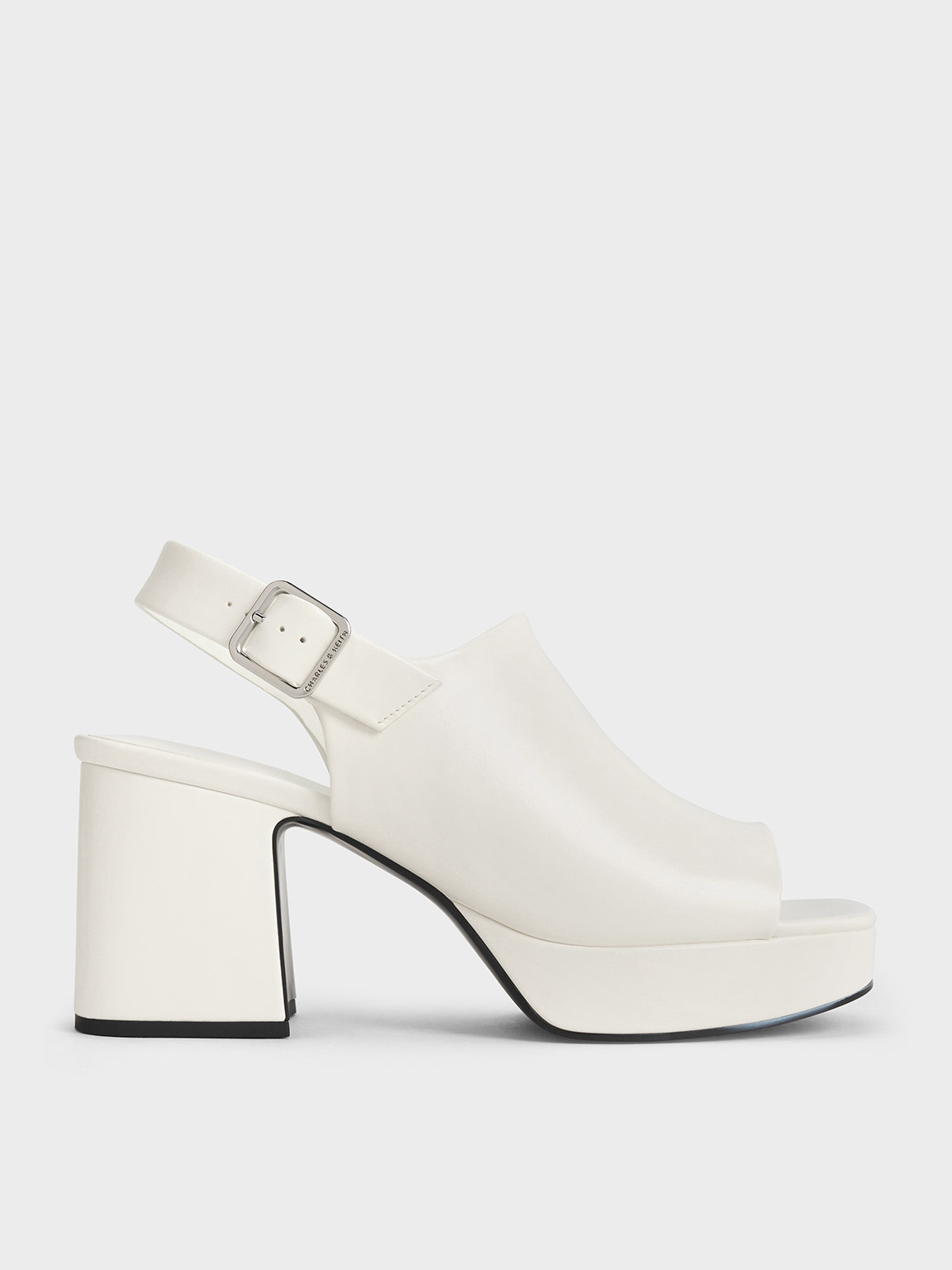 Shop Charles & Keith - Peep-toe Platform Sandals In White