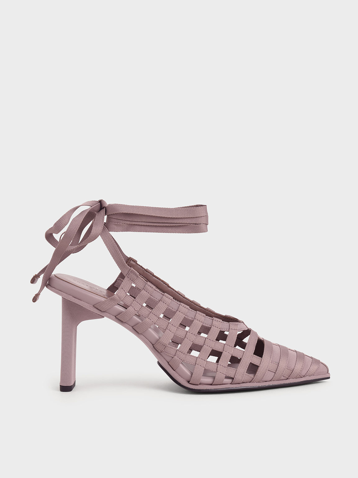 

Grosgrain Tie-Around Caged Court Shoes, Purple