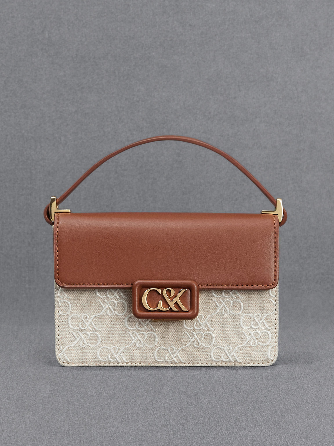 Charles & Keith - Leather & Canvas Two-Tone Boxy Bag